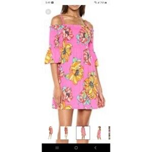 Trina Turk Ventana pink floral knit minidress XS cold shoulder tropical party